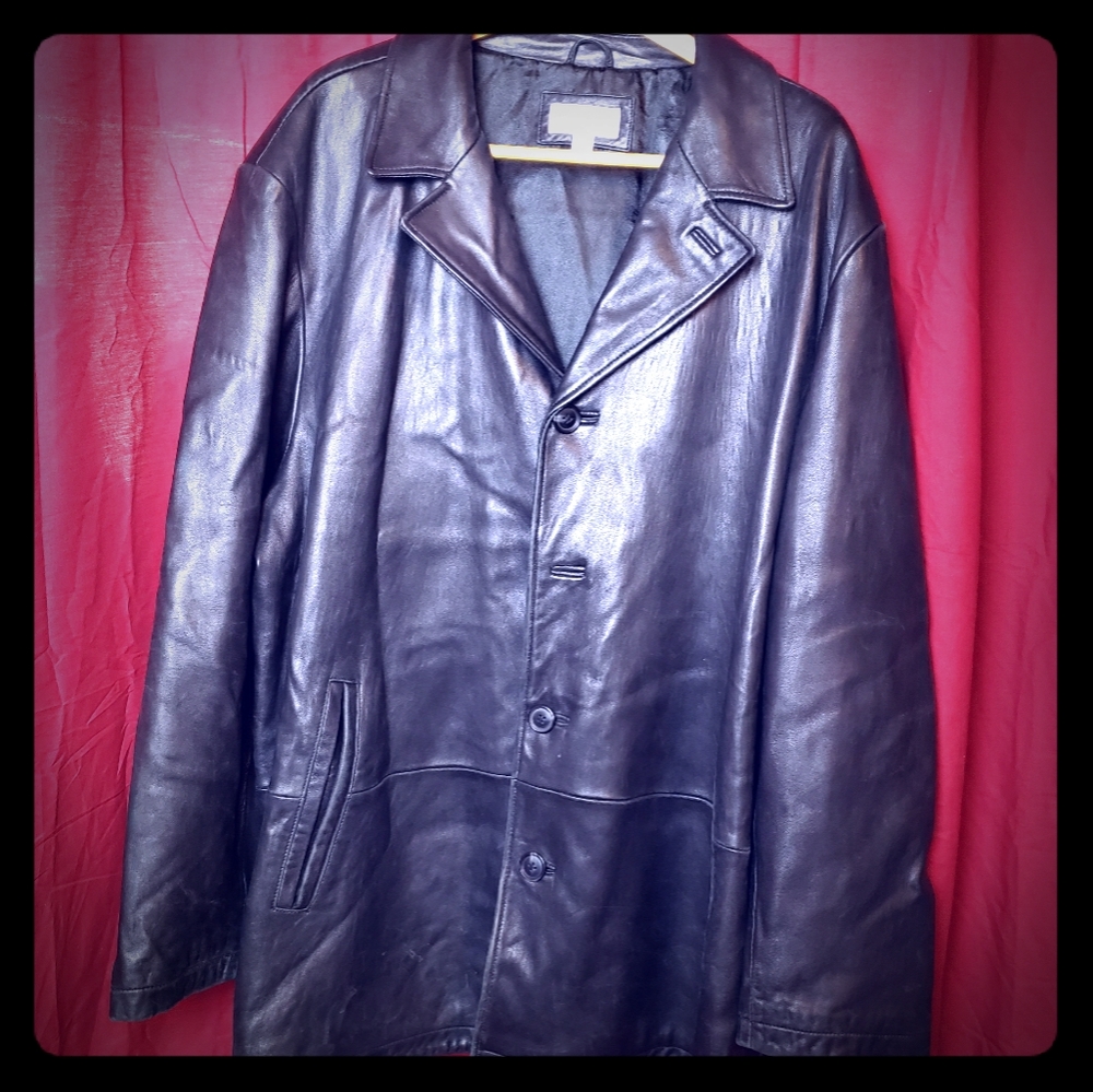 Mens Black Soft Heavy Leather Coat